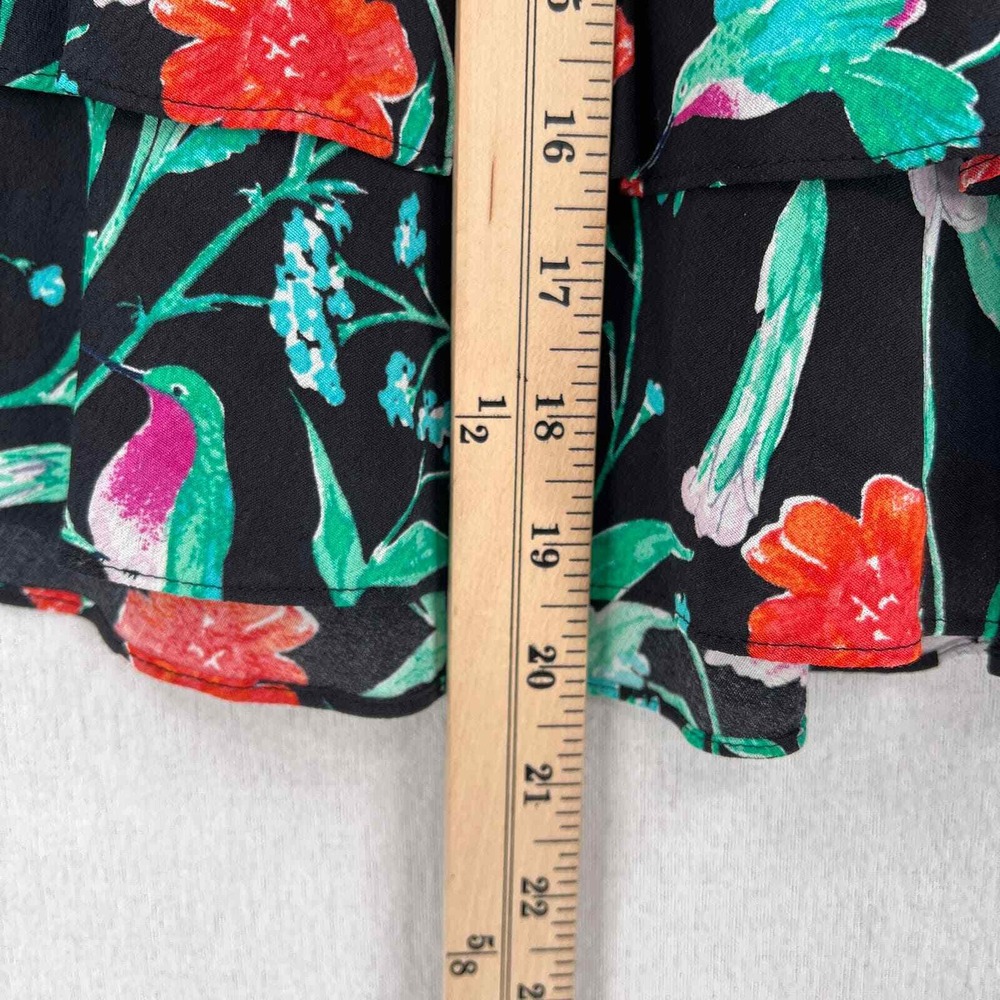 KATE SPADE Mini Skirt Women 2 Black Floral Jardin Scenic Route Tiered Ruffle - Picture 14 of 15